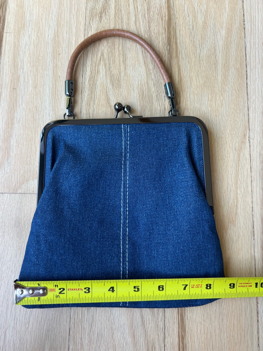 Denim Blue Kiss Lock Frame Handbag Crossbody Shoulder Bag Detachable Straps - Picture 10 of 10